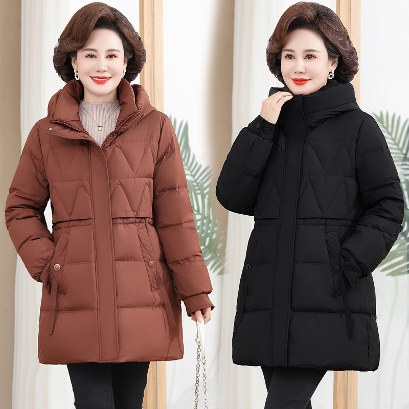 波斯顿鹅绒服女款加厚妈妈装中长款波士顿官方旗舰店连帽立领羽绒