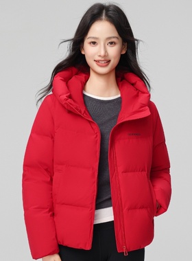 波斯顿羽绒服女款本命年大红色波士顿官方旗舰店小个子短款外套女
