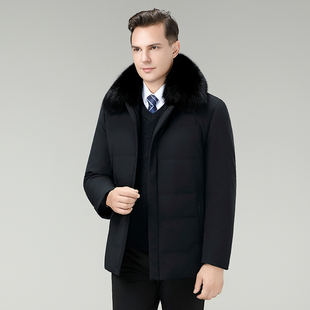 波士顿羽绒服男款狐狸毛领翻领加厚短款斯顿官方旗舰店中长男外套