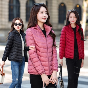 波斯顿轻薄短款羽绒服女款波士顿官方旗舰店女士薄款特大码可脱帽
