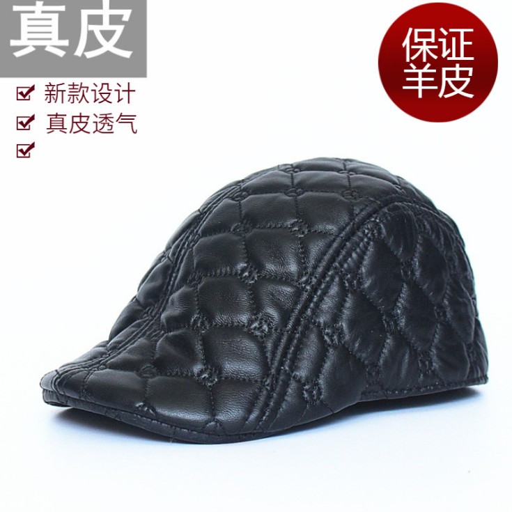 男女士真皮帽子秋冬新款前进帽中老年人鸭舌帽头层羊皮休闲贝雷帽