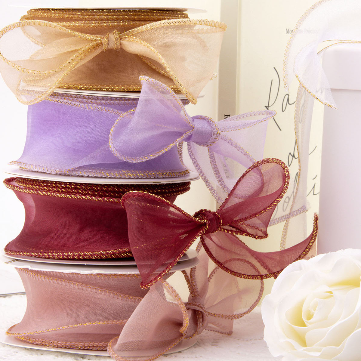 10码金边鱼尾纱丝带4cm彩带手捧花绑带蛋糕打包带蝴蝶结丝带绸带