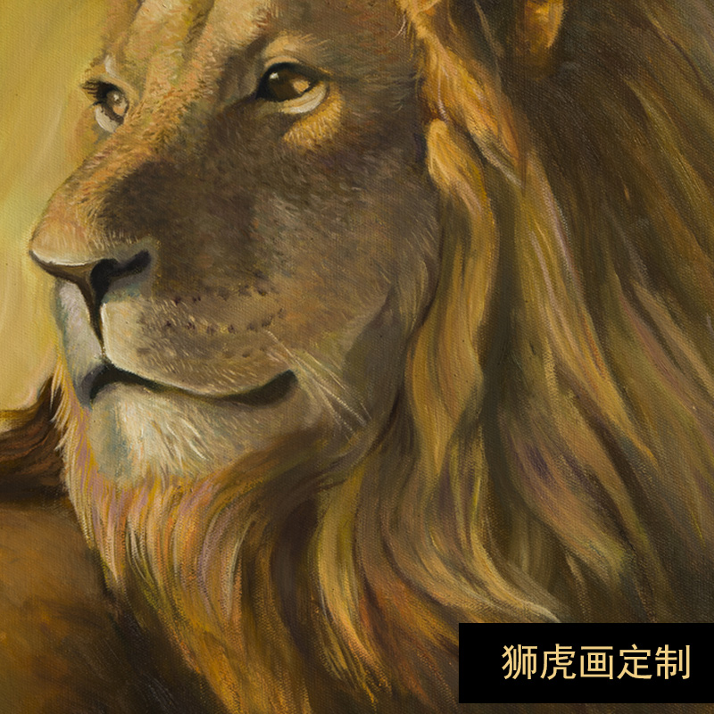照片肖像油画纯手绘动物宠物画狮子老虎创意礼品 大尺寸玄关订制