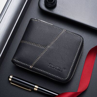 新款男士短款钱包外贸热销拉链复古皮夹男商务wallet men工厂批发