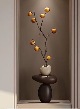 柿柿如意入户玄关玄关摆件石来运转花瓶客厅电视柜家居装饰品