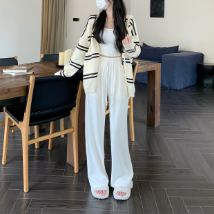 休闲针织显瘦慵懒直筒裤 女高腰垂感拖地糯米裤 阔腿裤 白色秋冬新款