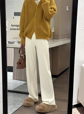 秋冬新款白色针织软糯慵懒阔腿裤女高腰直筒显瘦宽松垂感拖地长裤