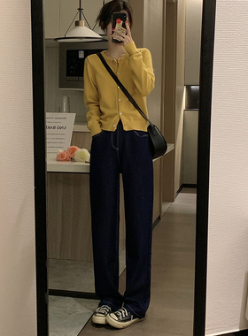 高腰泫雅仿牛仔裤女2022新款宽松阔腿韩版垂感直筒显瘦百搭老爹裤