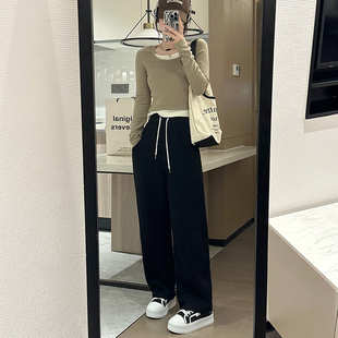 镰刀黑色显瘦直筒裤 高腰垂感窄版 春秋休闲香蕉裤 女2024新款 阔腿裤