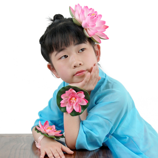 跳舞舞蹈头手装饰仿真荷花荷叶道具幼儿园小学生演出配饰荷塘月色