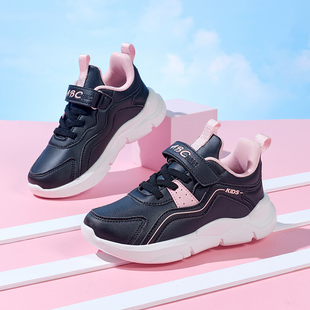 新款ABC女童鞋新款秋冬二棉加绒皮面黑色运动鞋中大童跑步鞋