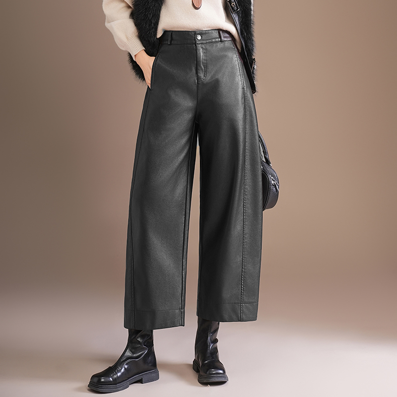 小个子弯刀裤高腰九分镰刀皮裤