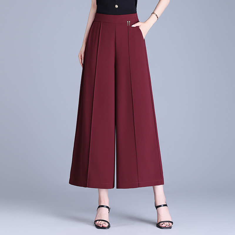 雪纺阔腿裤女2025新款夏季九分裤高腰宽松显瘦松紧垂感直筒裙裤