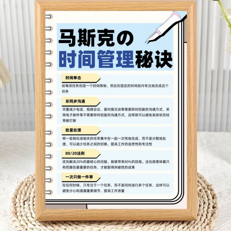 马斯克的时间管理秘诀相框摆台