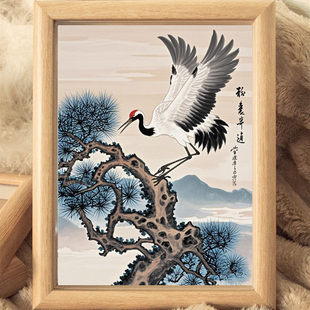 饰画客厅房间玄关桌面摆台相框 松鹤延年中国风摆台送长辈朋友装
