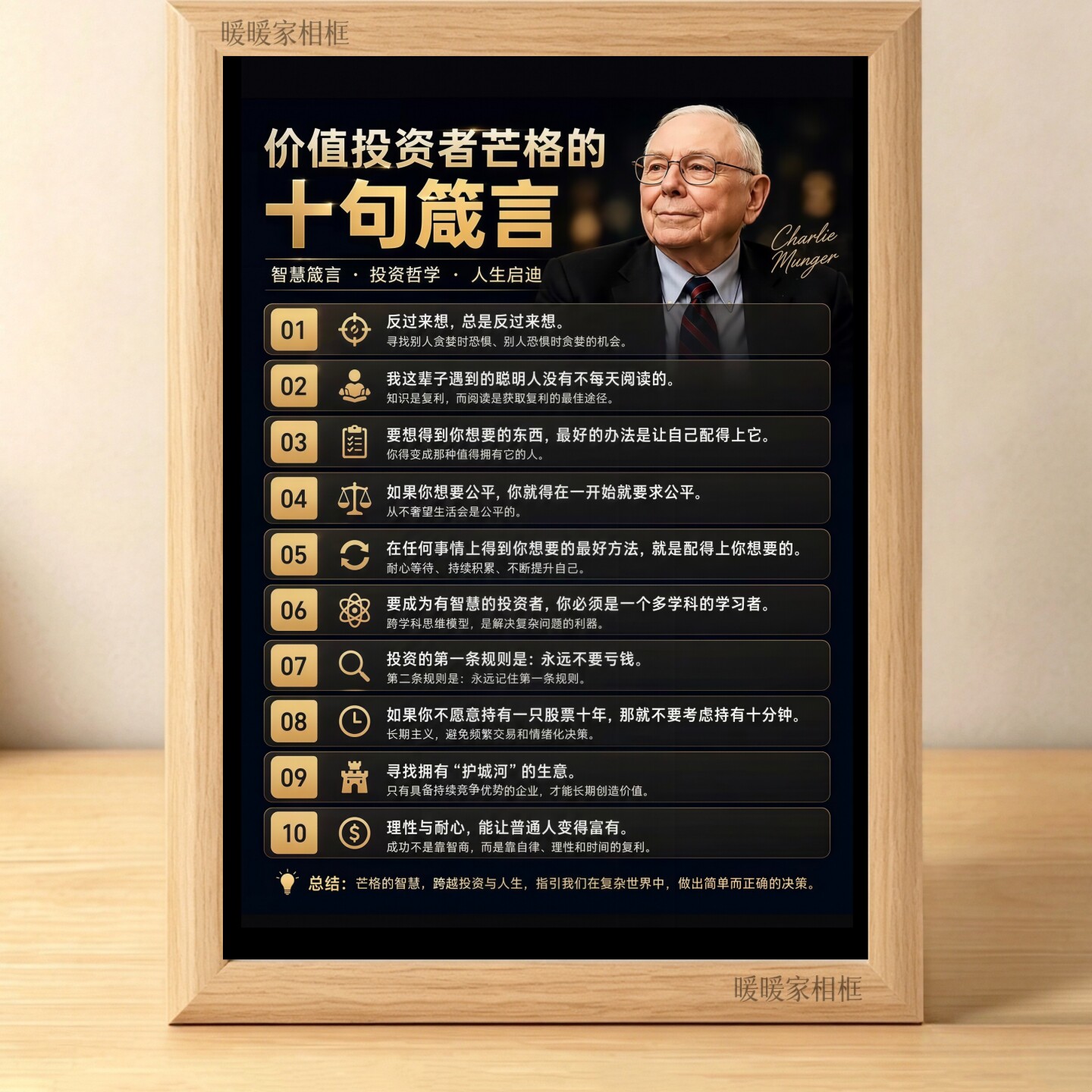 查理芒格十句箴言励志相框摆台图片