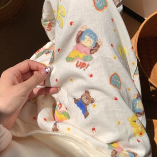 巧克力熊全棉双层纱2024秋冬新款宽松舒适睡裤有口袋居家长裤