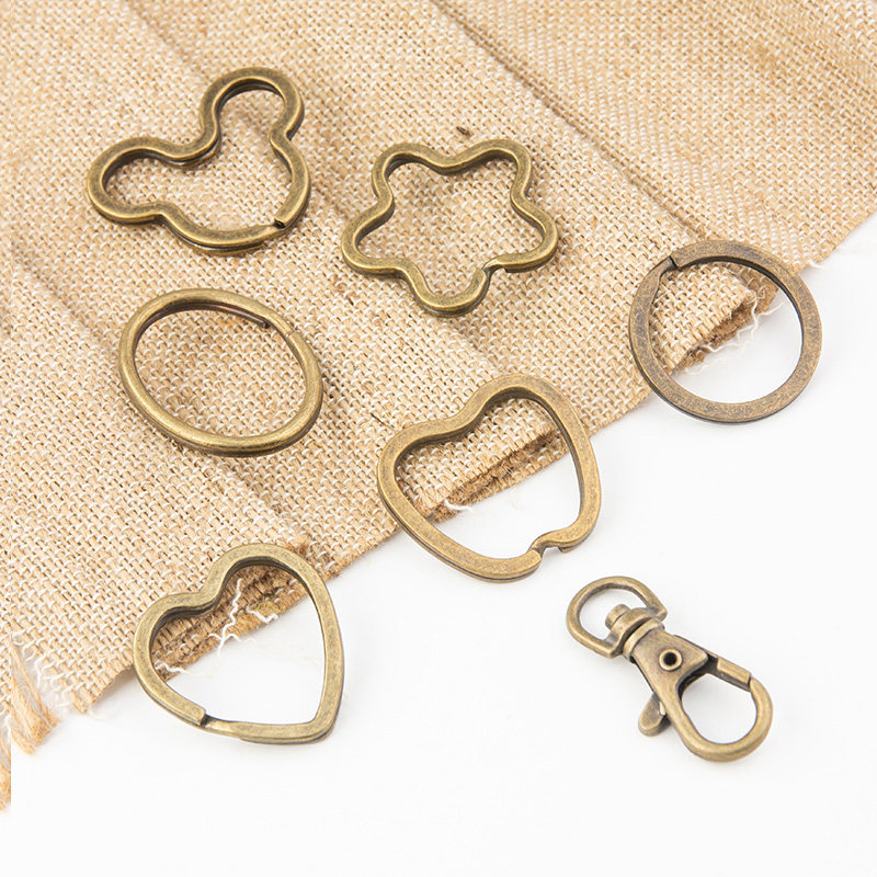 【10个装】钥匙圈环心形梅花苹果虾米扣椭圆圈钥匙链钥匙扣配件