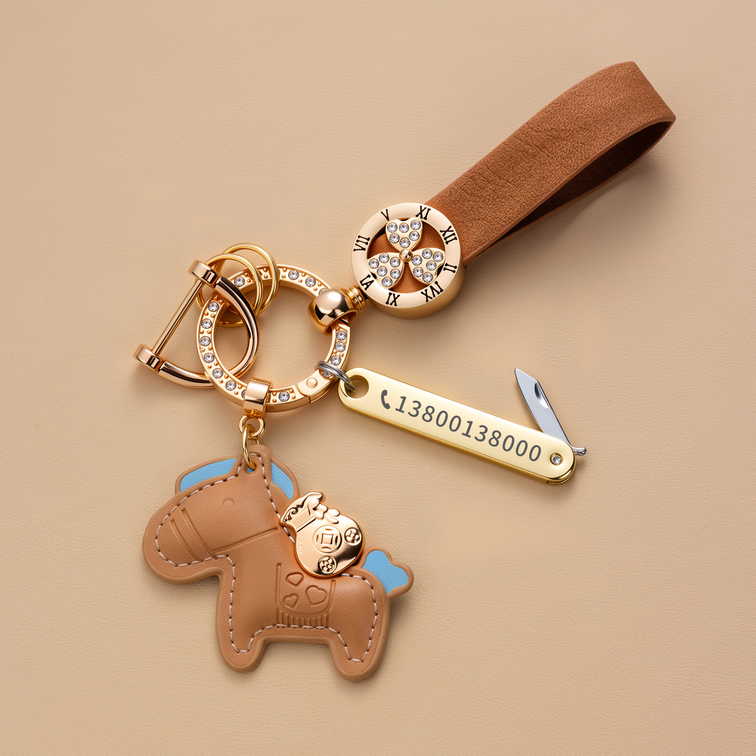 来财马上有钱闪钻手绳钥匙扣