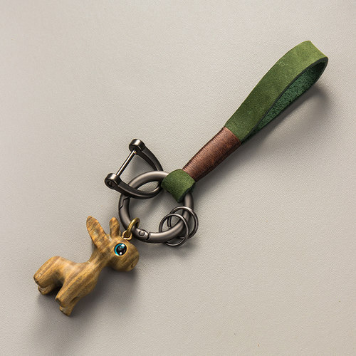 一路平安牛皮手绳钥匙扣挂件精致