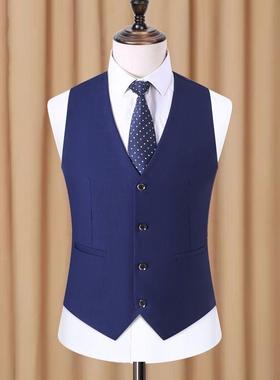 韩版修身男士V领纯色西装马甲职场工作服背心发型师伴郎西服坎肩