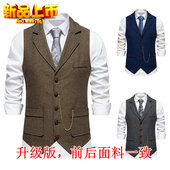 日系复古斜纹粗花呢翻领单排扣休闲马甲中青年大码 英伦绅士坎肩男