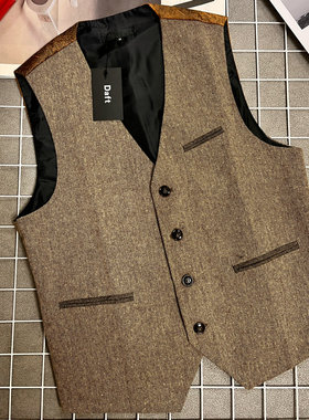 日系ins复古皮马甲男阿美咔叽多口袋V领短款单排扣马夹背心坎肩潮