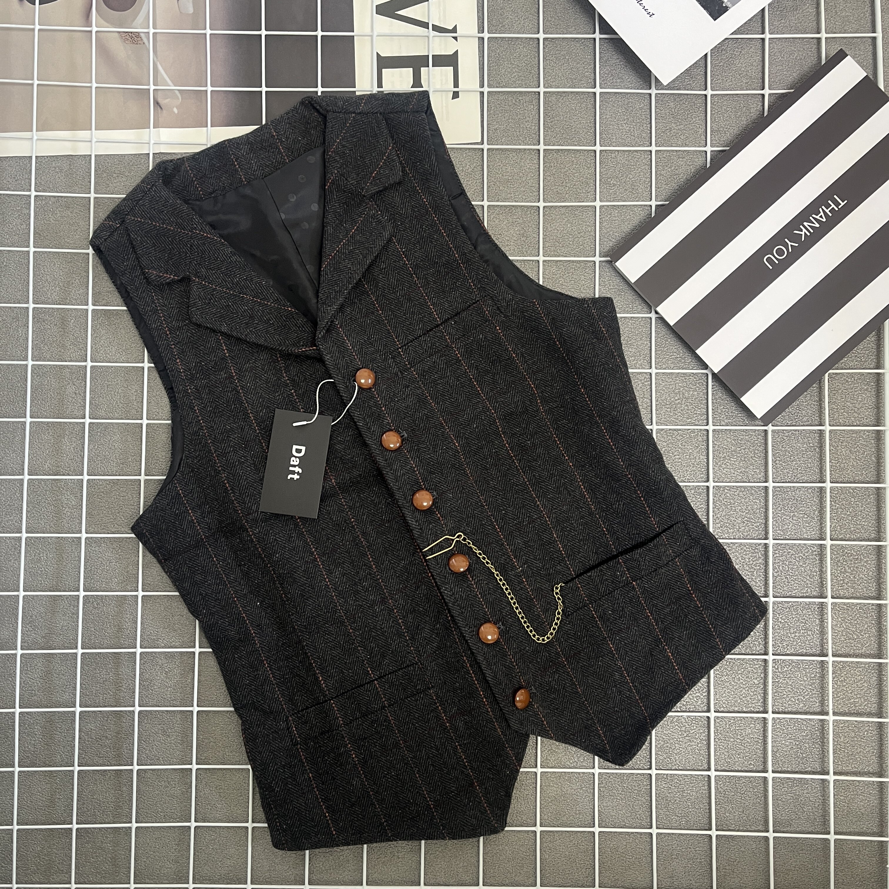 秋冬美式复古阿美咔叽真口袋西装领格子马甲商务休闲伴郎加厚坎肩,男装,常规马甲,淘宝优惠券,粉丝福利购,淘宝优惠卷