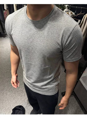 夏季欧美男士健身纯色短袖T恤圆领弹力半袖打底凉感户外跑步上衣