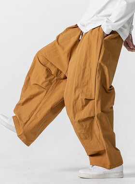 2026跨境春季街舞嘻哈宽松休闲裤美式薄款工装裤阔腿伞兵哈伦裤男