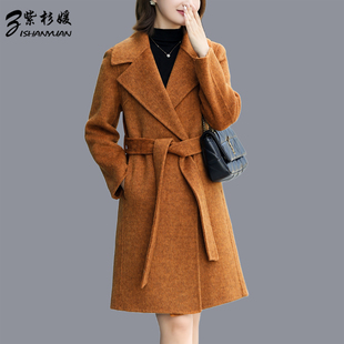 秋冬新款气质中年女士妈妈双面呢羊毛大衣中长款时尚洋气毛呢外套