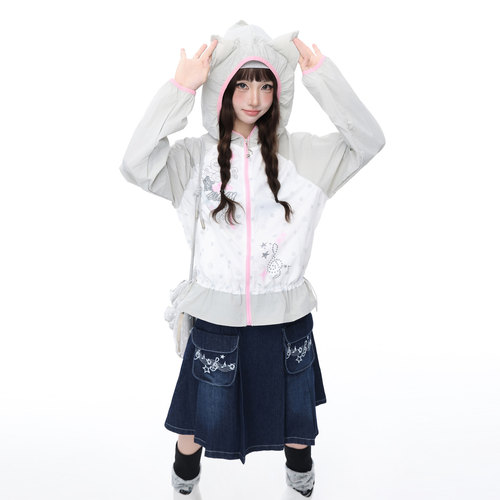 Double L2 可爱休闲风波点刺绣防晒服女透气防紫外线连帽拉链外套