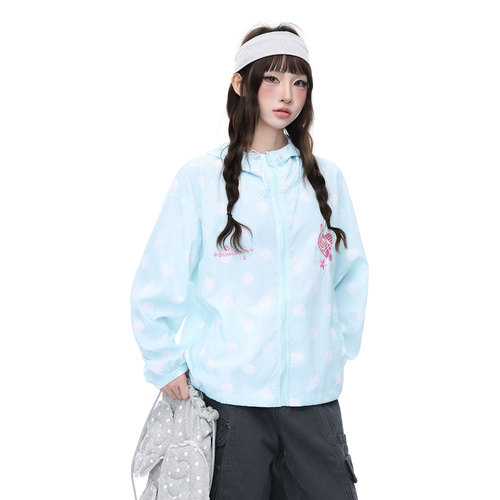 Double L2 可爱休闲风波点刺绣防晒服女透气防紫外线连帽拉链外套