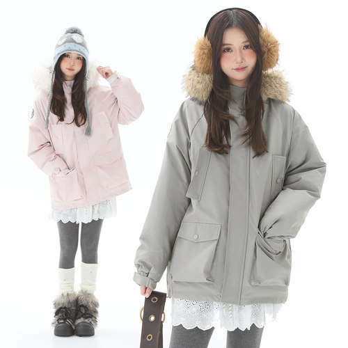 美式复古大毛领连帽工装棉衣棉服