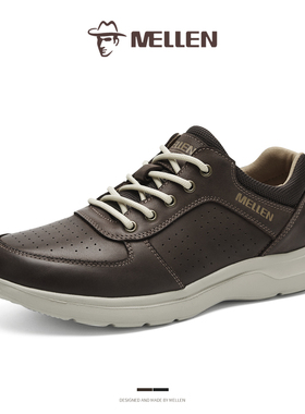 MELLEN名郎男鞋新品真皮跑鞋潮流舒适透气轻量缓震运动鞋旅游鞋子