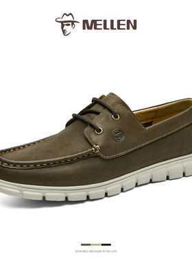 MELLEN名郎男鞋新品百搭英伦风真皮革低帮鞋舒适透气系带休闲皮鞋