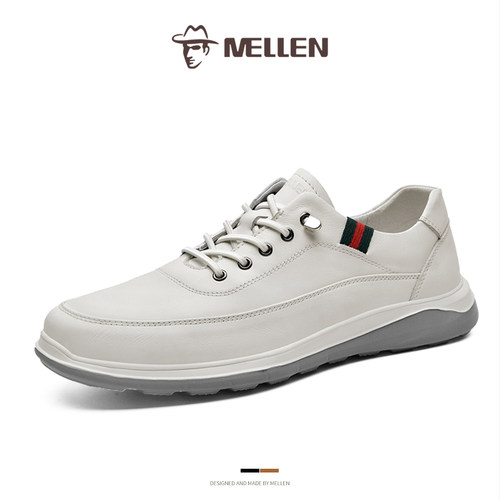 MELLEN名郎男鞋新款潮流小白鞋轻量舒适透气滑板鞋耐磨防滑皮鞋男