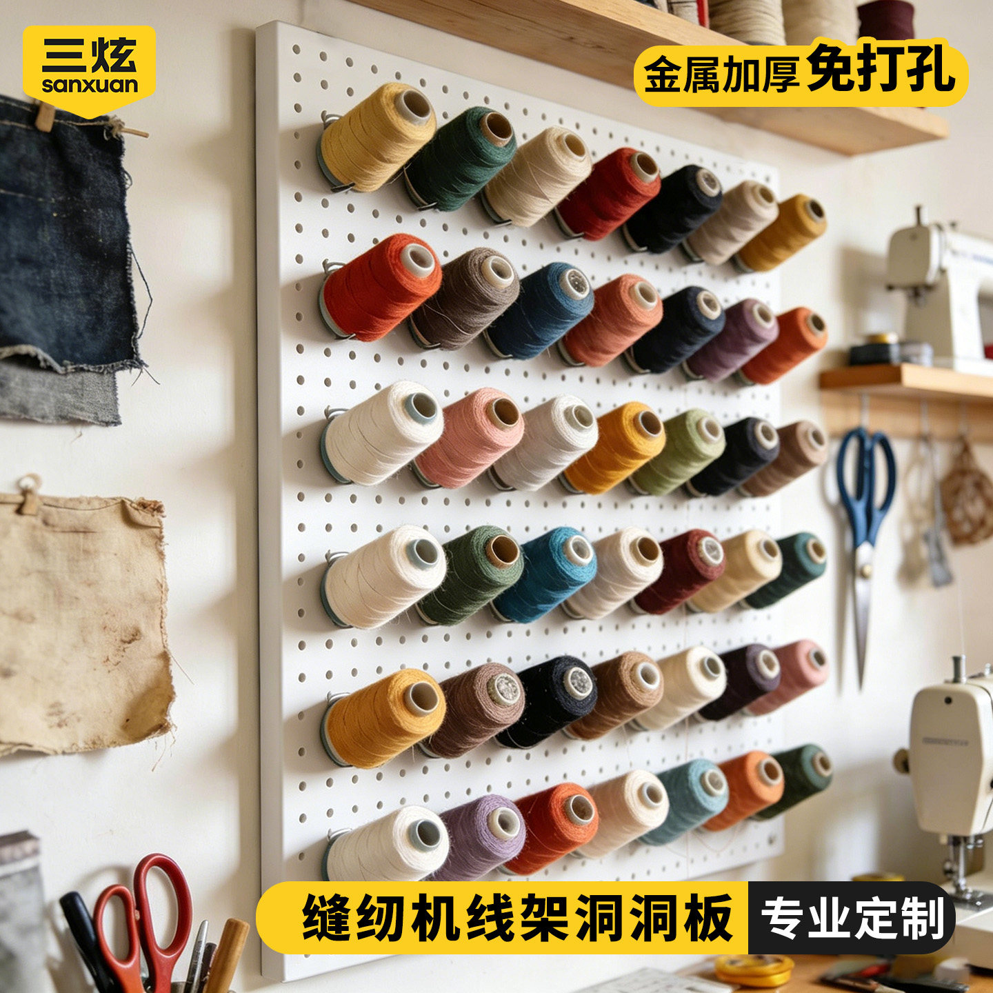缝纫机线架洞洞板磁吸金属置物架图片