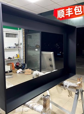 镂空悬浮电视壁龛不锈钢电视机背景钢板柜7585寸金属黑色装饰边框