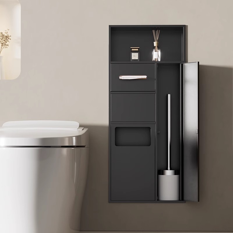 不锈钢垃圾桶壁龛内嵌入式卫生间浴室马桶旁厕所置物架金属柜定制