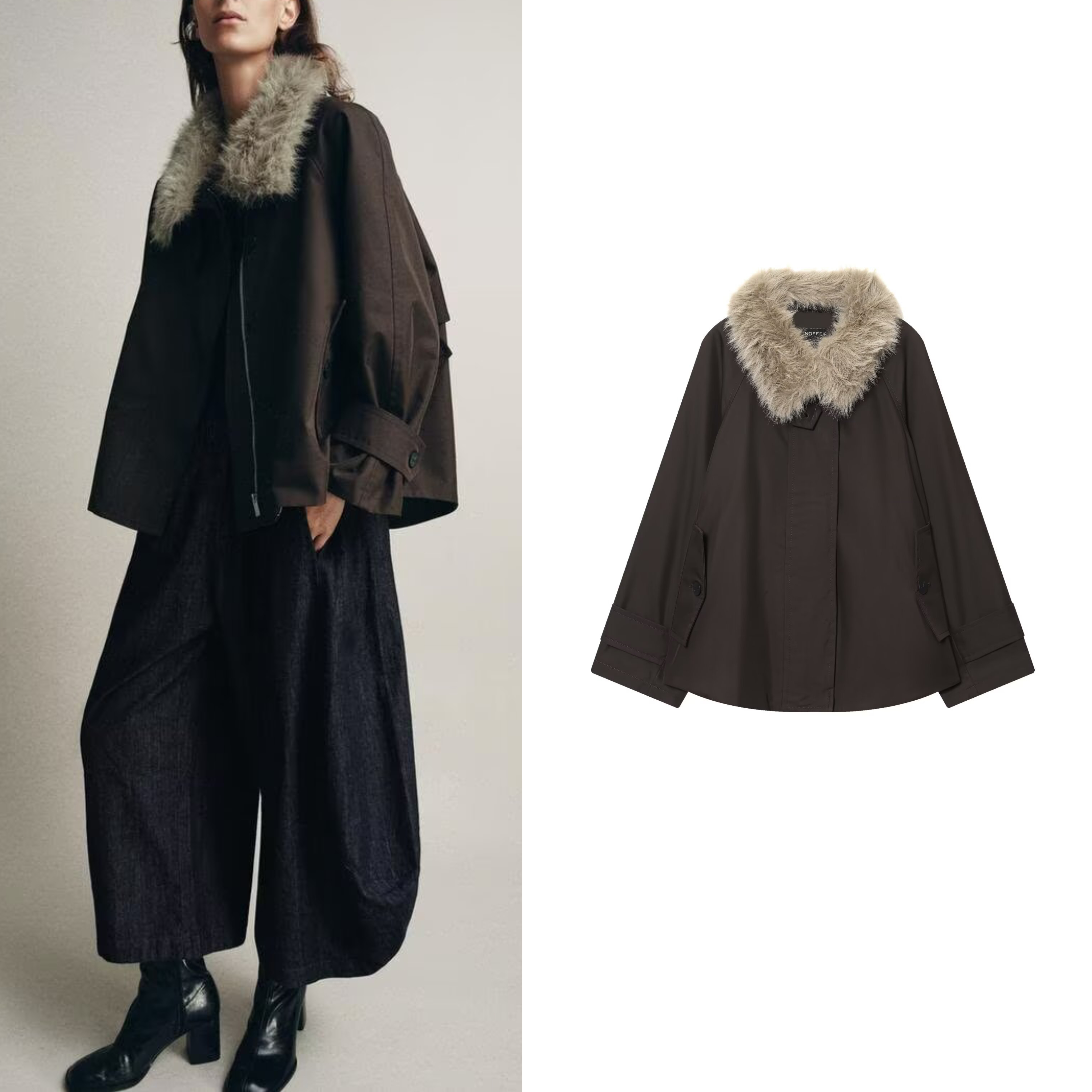 ZA 秋季新品女装法式休闲直筒下摆长袖翻领防水派克外套 0155242