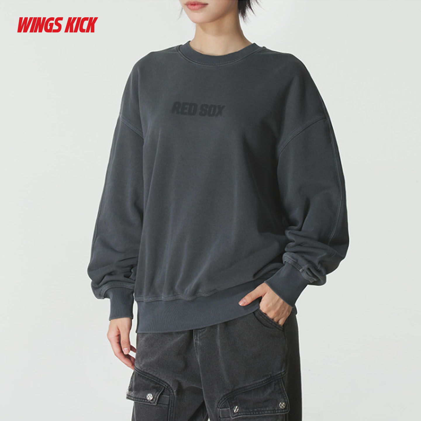 MLB 25年新款张凌赫同款复古水洗做旧男女情侣套头卫衣 3AMTB1454