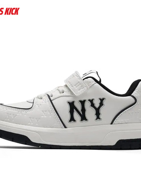 MLB儿童板鞋男女童NY暗纹老花魔术贴运动休闲鞋 7ASXJM06N