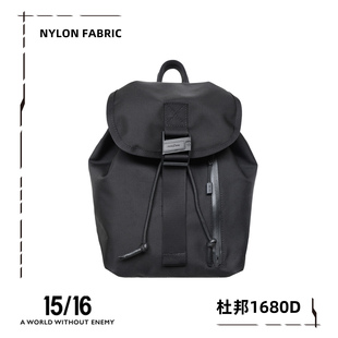 Fifteen Sixteen弹道尼龙双肩包小女士休闲抽绳水桶14寸电脑背包