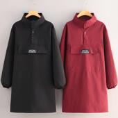 新款 外穿罩衣高翻领罩衣工作服长袖 围裙厨房拉链兜防水防油可外穿