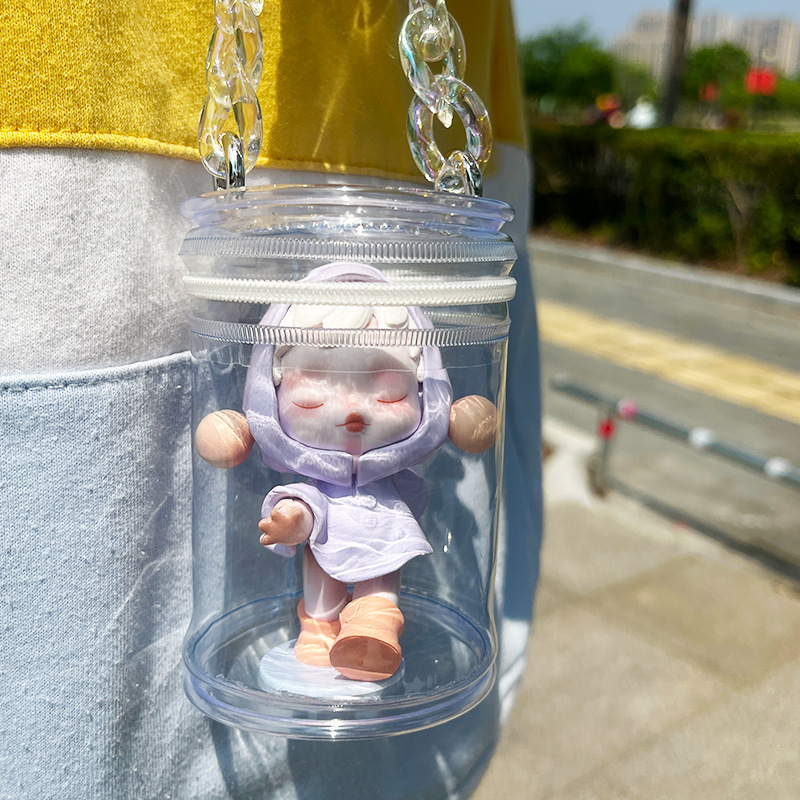 pvc透明遛娃包盲盒收纳展示袋防尘拉链外出圆筒包 泡泡玛特晒