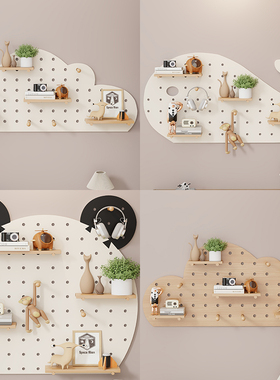 洞洞板置物架客厅墙壁装饰隔板定制玄关墙上展示收纳层架实木挂衣