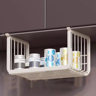 调料置物架厨房吊柜橱柜下挂架多功能保鲜膜可伸缩挂篮收纳免打孔