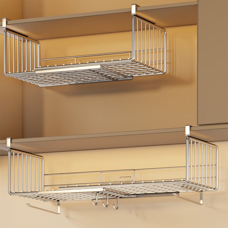 厨房吊柜橱柜下挂架可伸缩悬挂分层多功能置物架调料纸巾收纳挂篮