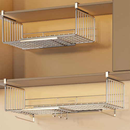 厨房吊柜橱柜下挂架可伸缩悬挂分层多功能置物架调料纸巾收纳挂篮